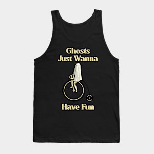 Ghosts Just Wanna Have Fun Funny Cute Ghost Riding Bicycle Tank Top
